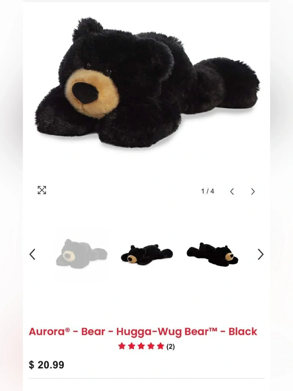Aurora Hugga-Wug Black Plush Bear